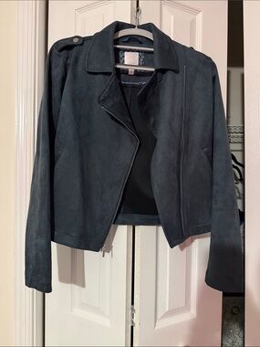 LC Lauren Conrad Navy Faux-Suede Moto Jacket